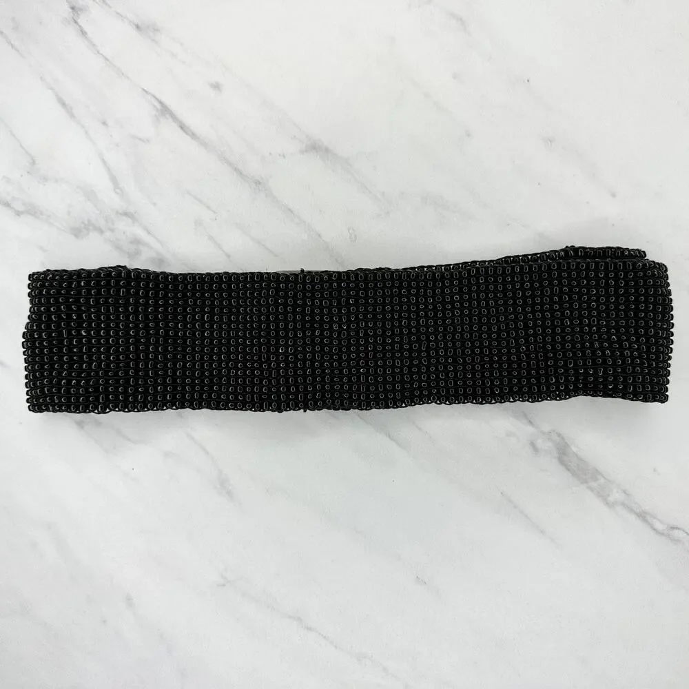 Abalone Shell Black Beaded Stretch Cinch Belt Womens OS ✨